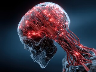 Cyber Skull in Red Circuit Light