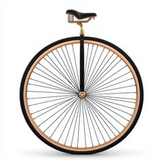 Vintage Black and Gold Unicycle on White Background