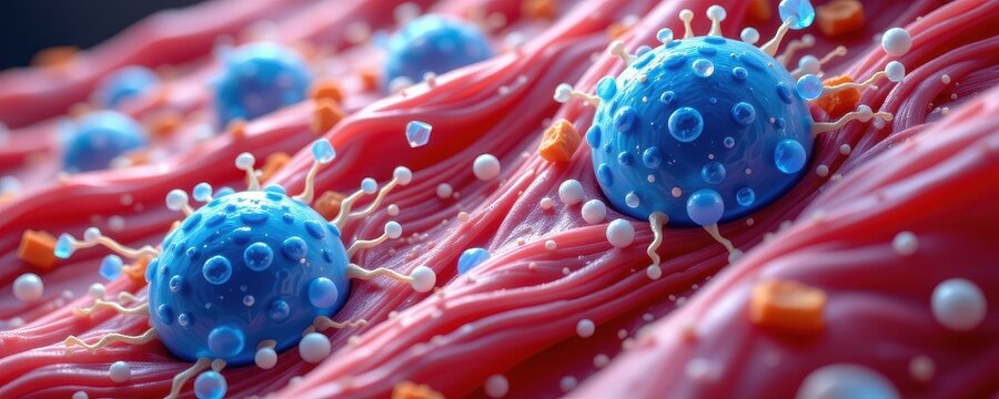 a close up of muscle cells contracting and relaxing with magnesium ions regulating calcium flow modern biological illustration