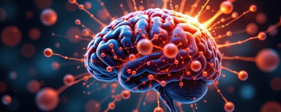 a brain with glowing magnesium ions calming neural networks and improving cognitive function realistic scientific art