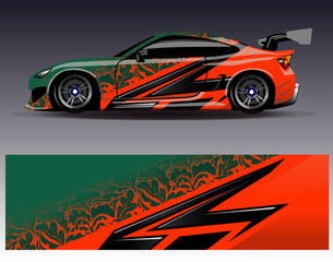 Car wrap design vector. Graphic abstract stripe racing background designs for vehicle, rally, race, adventure and car racing livery