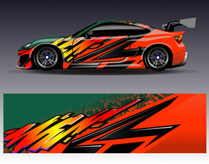 Car wrap design vector. Graphic abstract stripe racing background designs for vehicle, rally, race, adventure and car racing livery