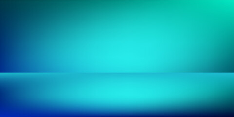 Blue-green gradient studio room, abstract background pattern, walls and floor reflect neon lights, dark tones and feel  speed of digital technology connected blue-green background. Future technology.