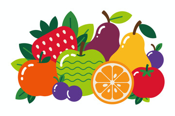 Colorful Fruit Composition with Apples Pears Strawberries and Oranges Illustrating Healthy Eating and Nutrition Concepts
