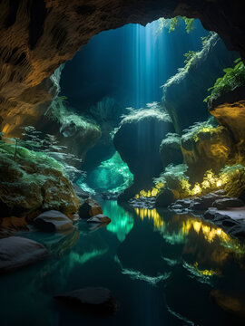 Calming scene of glowing glow worm caves