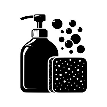 black soap dispenser and sponge clip art preview