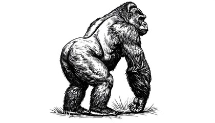 Fototapeta premium Gorilla in profile view, detailed sketch