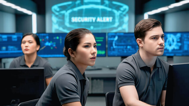 Cyber security experts setting in the office doing work 