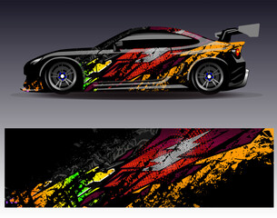 Car wrap design vector. Graphic abstract stripe racing background designs for vehicle, rally, race, adventure and car racing livery