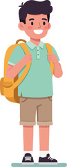 Fototapeta premium Boy smiling with backpack wearing shorts and sneakers casual style vector illustration
