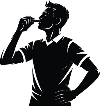recommend clip art: Black silhouette man blowing whistle person referee