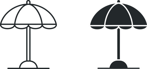 Beach umbrella icons outline solid