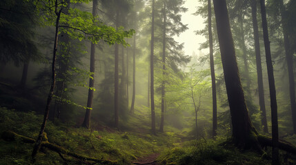 Fototapeta premium Green forest environment. Beautiful Forest