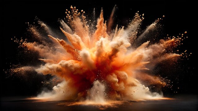 Dramatic Orange and Beige Powder Explosion; High-Speed Photography; Abstract Art Background - Powered by Adobe