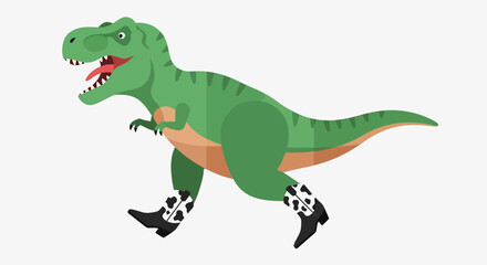 Obraz premium Cartoon Tyrannosaurus Rex Wearing Cowboy Boots, Ready to Stomp