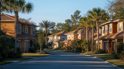 Fototapeta premium Suburban street with orange homes