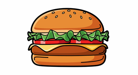 Deliciously Illustrated Hamburger with Fresh Ingredients and Sesame Seeds