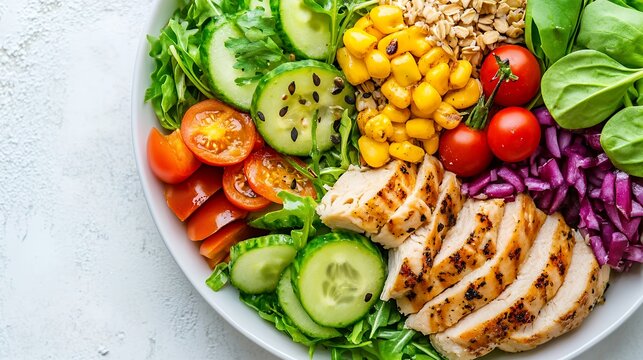 The healthy diabetic plate with portioned vegetables, lean menu, fruit, herb, and nutrition recipe