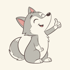 Cute and fat wolf cub showing a thumbs up as a sign. Adobe Illustrator Artwork