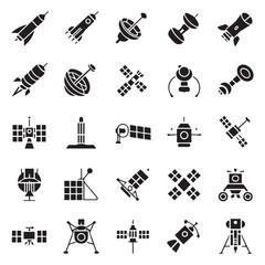 Fototapeta premium Explore space with this cool collection of rocketships, satellites, and futuristic space icons