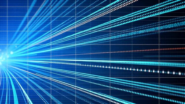Dynamic blue light trails with grid background for high tech visuals and presentations