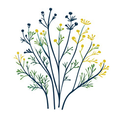 A painting of a minimal Fennel green branch. Trendy abstract minimal style, plant set, Natural fresh. Vector illustration isolated on a white background, vector, EPS format design