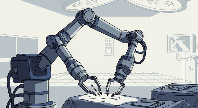 Robotic Surgical Arms Performing Precise Operation in Sterile Operating Room.