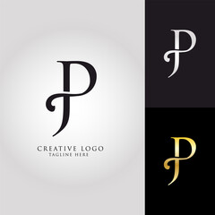 creative and elegant logo letters J and P with black white, gold colors