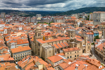 Fototapeta premium Aerial view of Ourense Old Town and Cathedral in Galicia, Spain