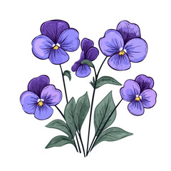 Hand-drawn painting of a purple violet branch flower. Trendy abstract minimal style. Natural fresh. Vector illustration isolated on white background, vector illustration, Eps format