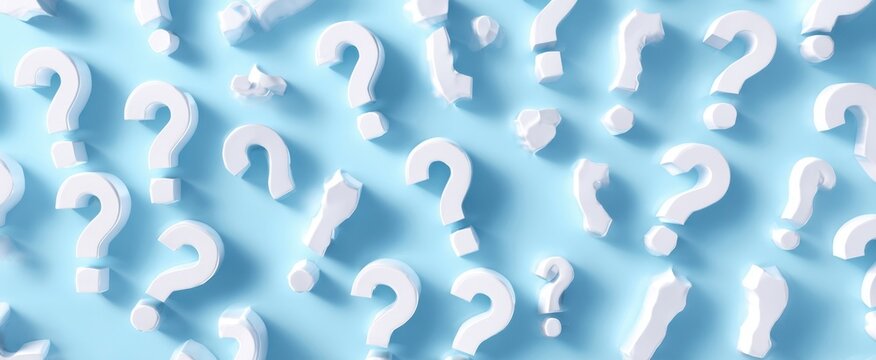 The Collection of White Question Marks on a Soft Blue Background