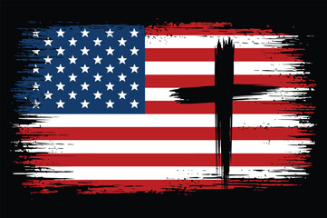 Grunge American Flag Cross Sublimation