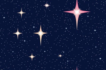 Naklejka premium Starry night sky with bright twinkling stars in shades of pink and yellow, set against a dark blue background