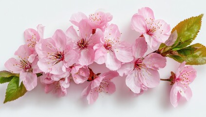 Delicate pink blossoms on branch, light background