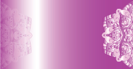 Abstract gradient background with mandala patterns on either side, fading from white to purple.
