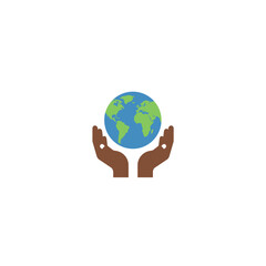 Brown hands holding the blue and green earth globe, symbolizing global environmental protection and human care and support.