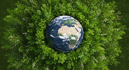 Globe Surrounded by Green and Orange Foliage – Earth and Nature Concept for Environmental Awareness