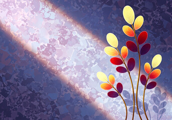 Colorful Abstract Plant Illustration with Light Rays and Texture