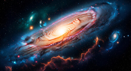 Stunning Spiral Galaxy with Bright Core and Colorful Nebula Surrounding