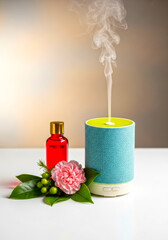 Aromatherapy Diffuser with Flowers and Essential Oil Bottle