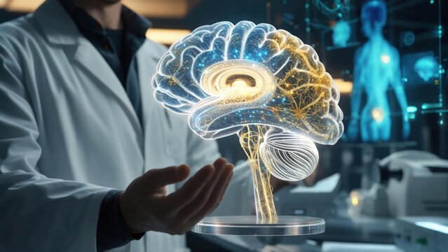 A doctor holding a 3D brain model