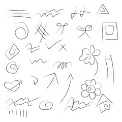 Fototapeta premium A collection of handdrawn black line doodles and symbols on a white background