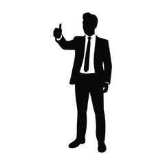 Obraz premium Silhouette of a businessman in a suit giving a thumbs up gesture
