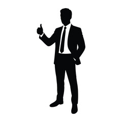 Silhouette of a businessman giving a thumbs up gesture
