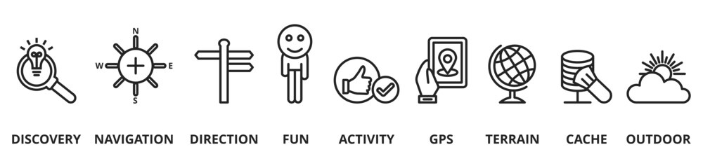 Geocaching concept. Vector Illustration of discovery, navigation and outdoor activity