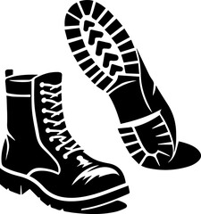 Footprint Icon – Black Shoe Prints Silhouette on White Background