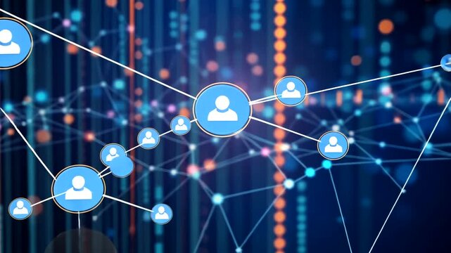 Abstract digital network connection with user icons representing social connections - Powered by Adobe