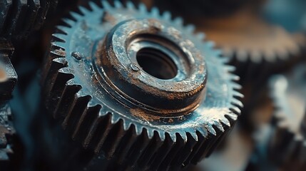 Worn Industrial Gears Closeup with Rich Textures and Intricate Details. Generative Ai