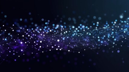 Abstract dark background with glowing nodes and connecting lines, forming a wave-like pattern