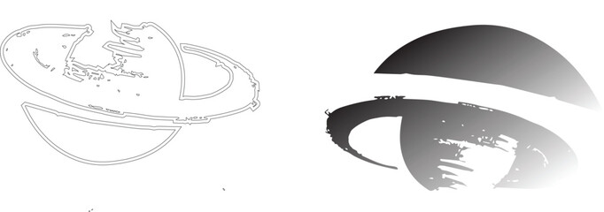 Abstract Saturn Planet Vector Illustration, Creative Planet with Ring System, Line Art and Gradient, Modern Space Planet Design, Black and White, Stylized Saturn Icon, Space and Galaxy Theme. © MD MAHBUBUR RAHMAN R